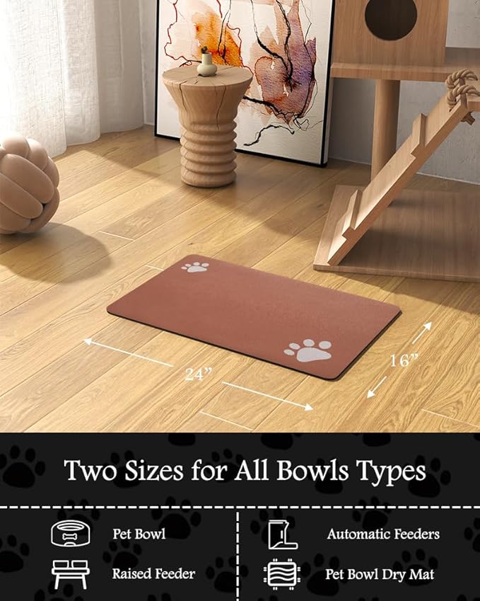 Pet Feeding Mat-Absorbent Dog Mat for Food and Water Bowl-No Stains Quick Dry Water Dispenser Mat-Dog Accessories Pet Supplies-Bowl for Messy Drinkers(Orange,16"x24"