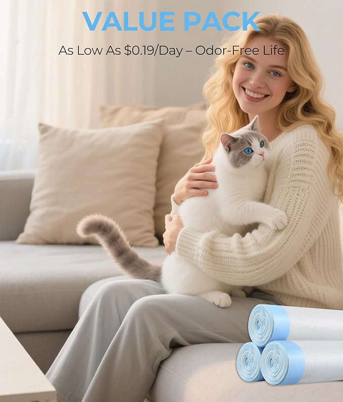 80 Count Automatic Cat Litter Bags Compatible with PURA X/MAX & ScoopFree Clumping, Tear-free & Leak-Proof Self-cleaning Cat Litter Robot Waste Bags with Durable Drawstring for Litter Box 21" x 11"