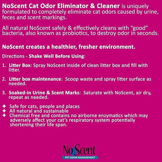 No Scent - Cat Litter Box Cleaner - 32 Fl Oz (946 mL)- Odor & Stain Remover with Probiotic Formula - Freshener for Furniture, Fabric, Hard Surfaces & Car