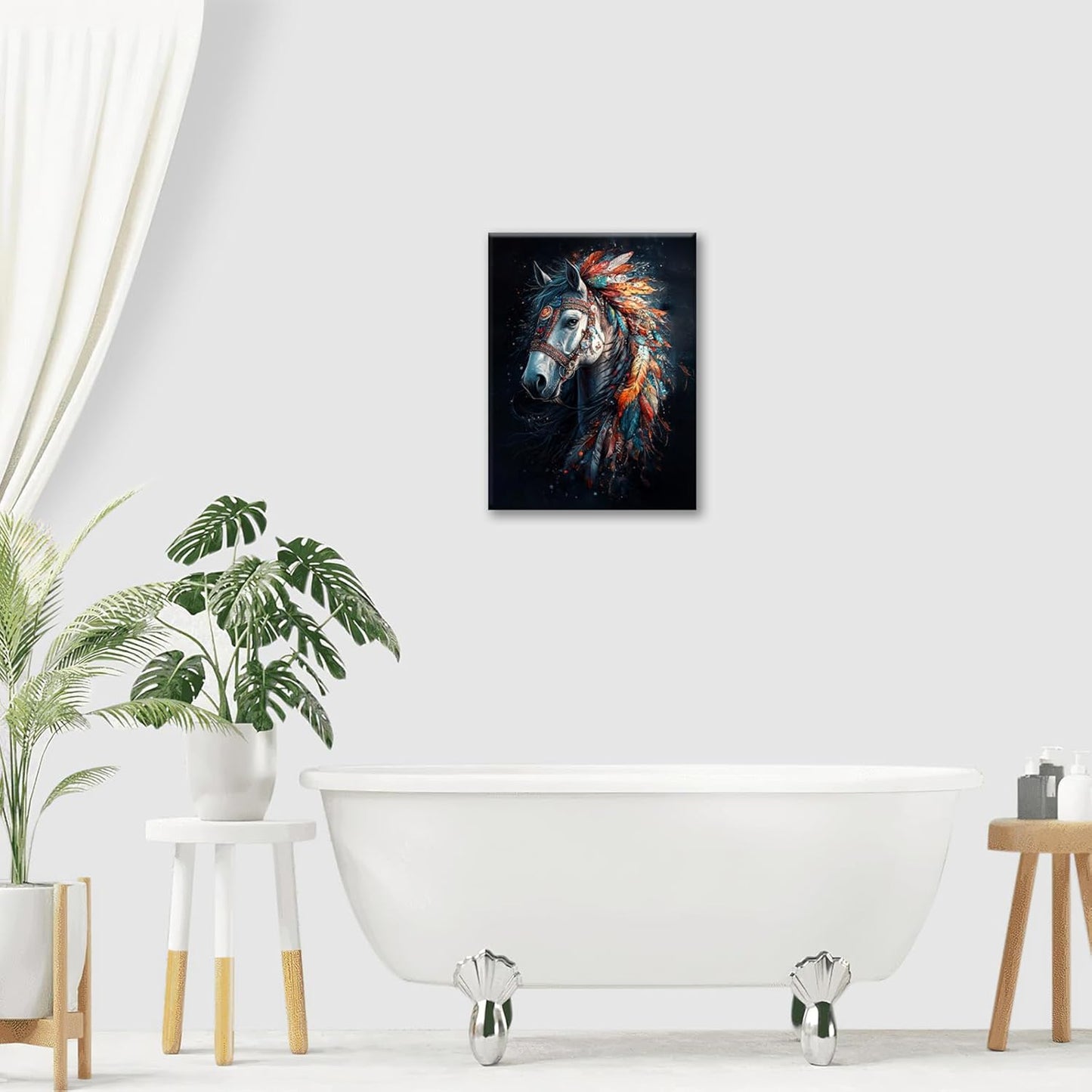 Horse Pictures Wall Art, Horse Animal Bathroom Wall Decor, Aesthetics Modern Framed Painting Elegant Canvas Artwork for Bathroom Bedroom Living Room Decorations 16"L x 12"W