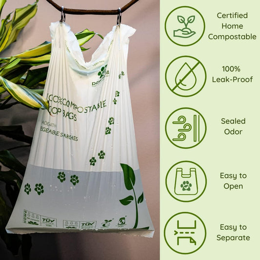 Pawtria Certified Home Compostable Dog Poop Bags (120) + Pink Poop Bag Carrier, Biodegradable Poop Bags, Vegetable Starches, Leak proof Dog Waste Bags, Light-weight silicone made bag carrier