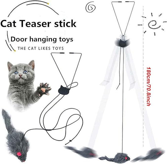 Cat Toy Rope Mouse Play Supplies, Hanging Retractable Cat Catching Mouse Toy, Funny Door Hanging Bouncing Mouse Retractable Plush Mice Cat Interactive Toy (Black)