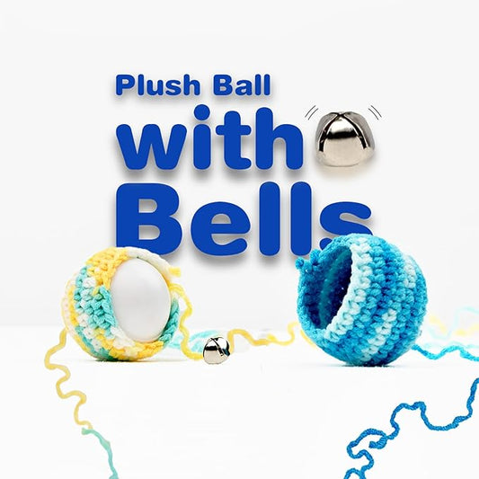 TUSATIY 4PCS Cat Pom Pom Balls,Hand Knitted Rainbow Toys Balls with Bells,Colorful Cat Chew Toys for Indoor Kittens