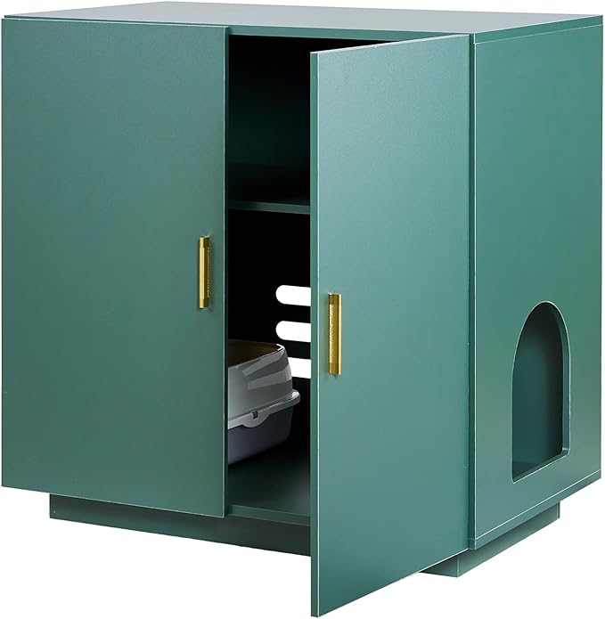 VEVOR Cat Litter Box Enclosure, 31.5 in Hidden Litter Box Cabinet, Wooden Indoor Cat Washroom with Ventilated Holes, Double-Door Kitty Pet House Furniture, End Side Table Fit Most Litterboxes