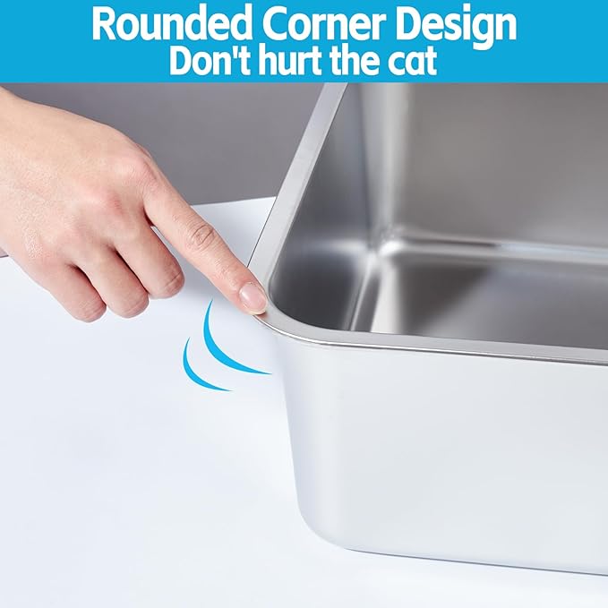 XXL Stainless Steel Litter Box,Metal Cat Litter Box XLarge Easy Clean,Cat LitterBox 8in Gigh Side for Big Cats/Multiple Cats,Non Stick No Smell