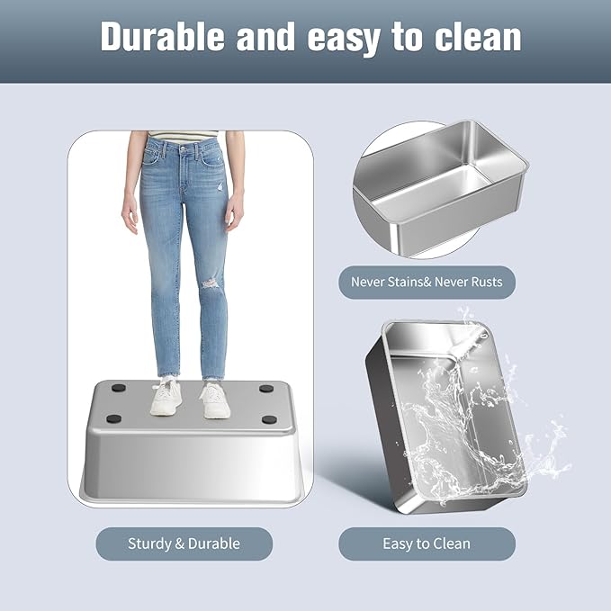 Stainless Steel Sifting Litter Box, for Pine Wood Pellet Cat Litter, XXL Metal Cat Litter Boxs with Lid, 23.6''X15.7''X14'' High-Sided Litter Box,Leak-Proof,Easy to Clean, with Scoop, Urine Pad, Liner