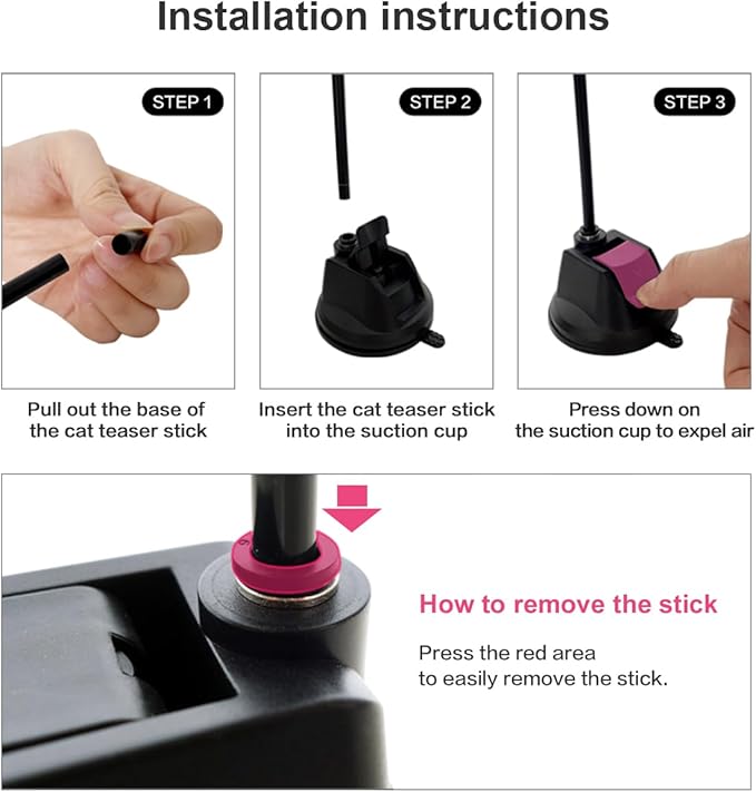 TTcat Cat Wand Toys with Suction Cup, Interactive Bird Simulation Cat Toy Set,Cat Teaser Cat Toys,Flexible Steel Wire and 3Pcs Replacement Feather Refills with Bells.