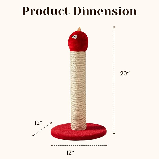 Cat Scratching Post, 22-Inch Tall Sisal Scratcher, Heavy-Duty Cat Climbing Stand for Indoor, Kittens & Large Cats, Red