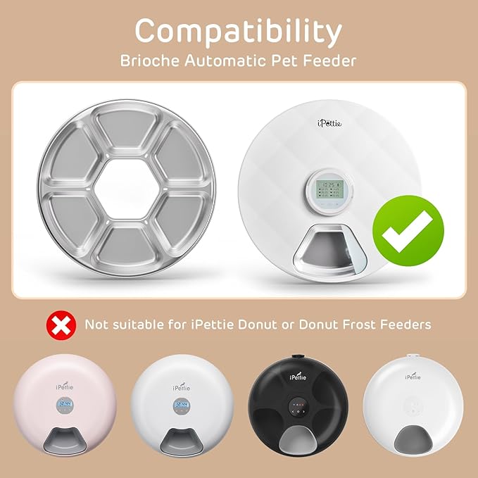 iPettie Replacement 304 Stainless Steel Food Tray for Brioche Automatic Pet Wet Food Feeder - 6 Isolated Portions, Dishwasher Safe, Lightweight, Easy to Clean