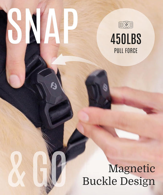 2025 New Edition, Fei & Eve MagEase Dog Harness - 3-Second Magnetic Buckles | 3-Point No-Pull Control | Heavy-Duty 900D Nylon | Dual Safety Handles | Breathable Mesh | Adjustable Fit | X-Large, Gray