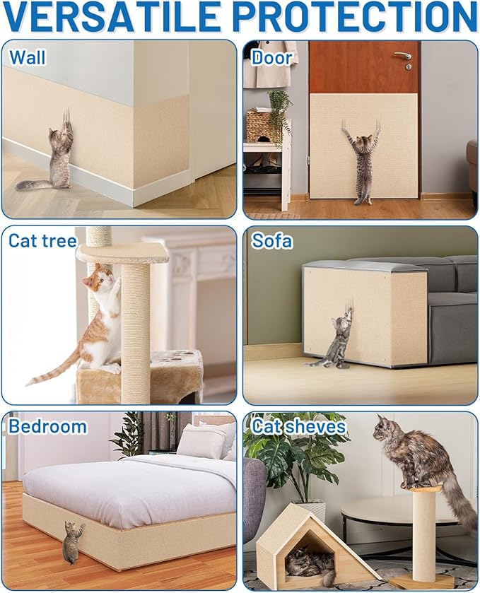 Cat Scratch Couch Furniture Protector, 78.7" x 15.8" Self-Adhesive Cat Scratch Mats, Trimmable DIY Cat Scratcher Pads for Wall, Couch Corner, Cat Tower and Replacement Pads (Khaki)