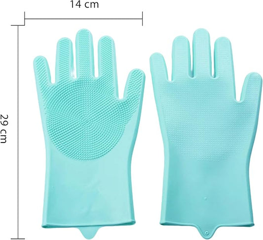 Pet Grooming Gloves,Heat-Resistant Silicone Gloves with High-Density Teeth for Enhanced Massaging and Bathing of Dogs and Cats (Green, 1 Pair)
