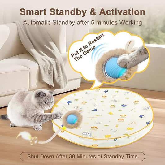 Interactive Cat Toys, Smart Rolling Ball in Play Mat, Automatic Speedy Moving Ball for Indoor Exercise, Motion Activated Pet Balls for Hide and Seek Mouse Catching Game (Blue)