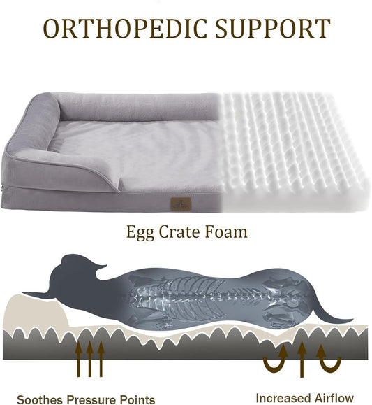Bedfolks Orthopedic Dog Bed Extra Small, Waterproof Dog Sofa Bed for Small Dogs & Cats, Egg Foam Pet Couch Bed with Removable Washable Cover and Nonslip Bottom, Light Grey
