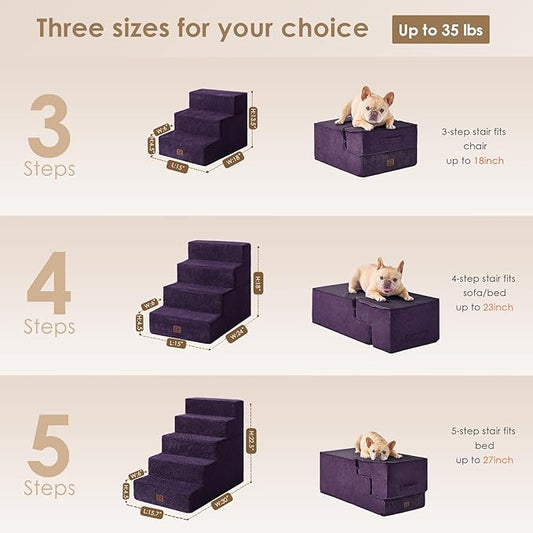 EHEYCIGA Dog Stairs for High Bed 22.5" H, 5-Step Dog Steps for Bed, Pet Steps for Small Dogs and Cats, Non-Slip Balanced Pet Ramp Indoor, Purple