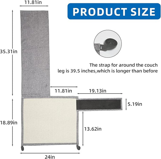 Cat Scratch Couch Protector with Natural Sisal for Protecting Couch Sofa Chair Furniture19.7’’W*23.6’’W(Light Grey/Right Hand)