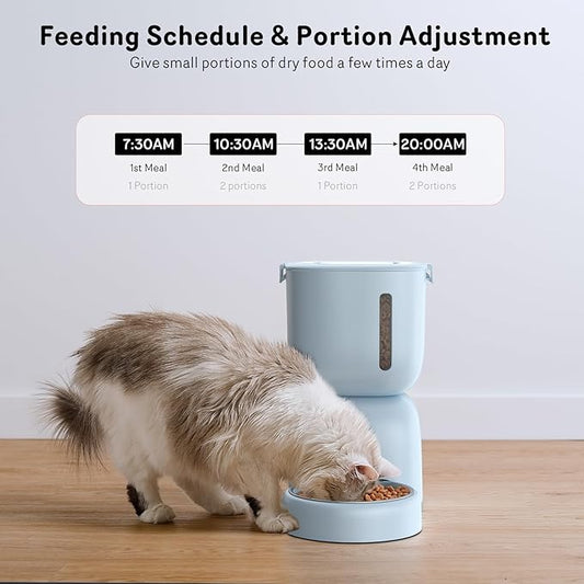 Automatic Cat Feeder and Water Dispenser FW1, Wire or Battery Cat Food Dispenser Timer Pet Feeder - Locking Lid, Desiccant Bag, Programmable Portion Control, 4 Daily Meals, 10s Voice Recorder-Blue