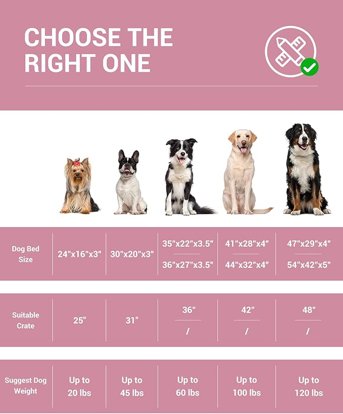 OhGeni Orthopedic Waterproof & Machine Washable Dog Bed for Medium Large Pets, Suitable for Crates, 25D Egg Crate Foam, Non-Slip Bottom & Removable Cover, Invisible Zipper, 35 Inches(Pink)