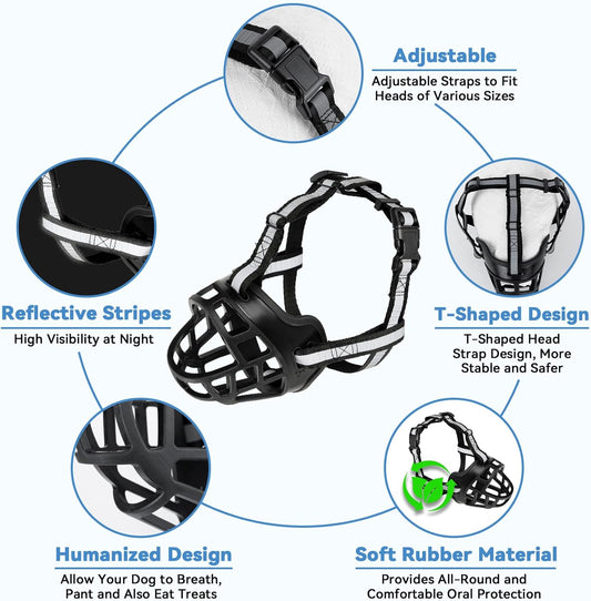 Dog Muzzle for Large Dogs, Breathable Basket Muzzles for Small, Medium and X-Large Aggressive Dog, Allows Panting Drinking, Suitable for Grooming Trimming Training (3, Blacks)