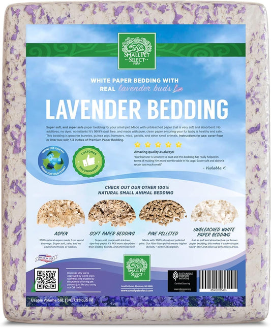 Small Pet Select- White Paper Bedding with Real Natural Lavender. Rabbits, Guinea Pigs, and Other Small Animals, 56L