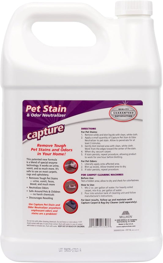 Capture Pet Stain & Odor Remover - Enzyme Pet Odor Eliminator for Home, Carpet Stain Remover for Cats & Dog Pee, Cat Urine Destroyer, Carpet Cleaner Spray - 1 Gallon Bottle