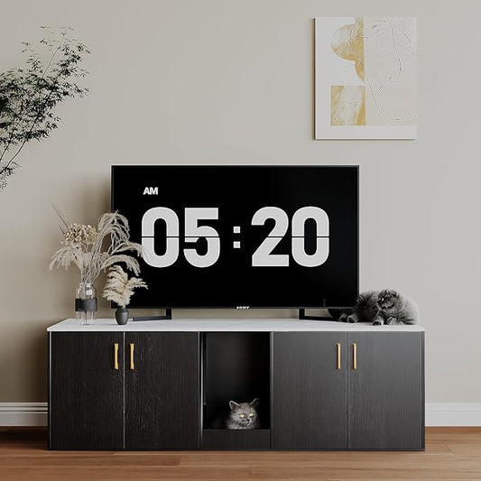 Cat Litter Box Enclosure for 2 Cats,cat Litter Box Enclosure Furniture with Double Room,Stackable,Indoor,Large cat Cabinet,pet House Side Coffee Table,White and Black (Black)