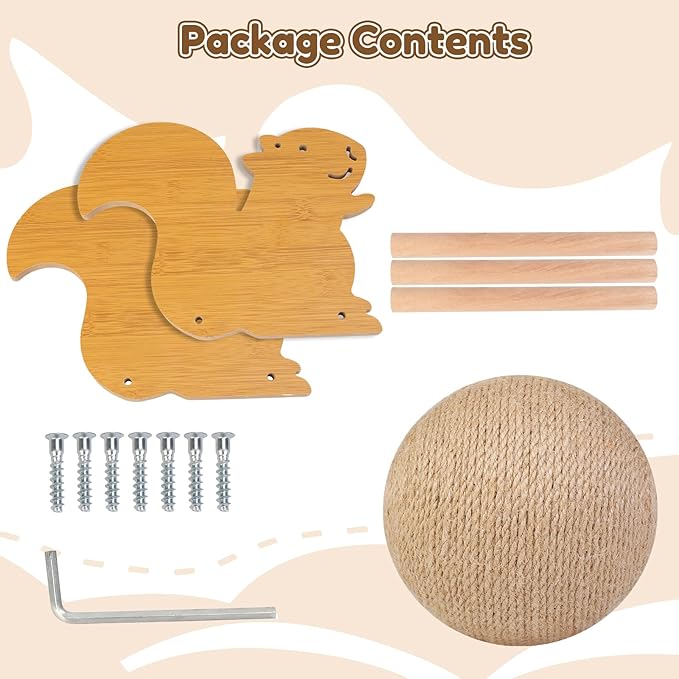 Outamateur Cat Scratching Ball Toy, Sisal Scratching Ball with Cute Stable Stand, Interactive Play and Exercise Toy for Kittens, Cats, Small Pets (Squirrel)