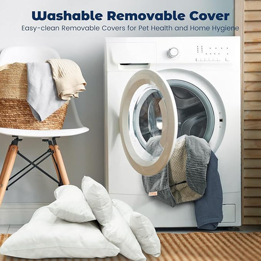 Miguel Small Dog Bed Washable Removable Cover, Cat Bed for Indoor Cats Square, Cuddle Rectangle Pet Bed with Side Soft Bolster Puppy Bed Kitten Bed with Wall Slip-Resistant Bottom, Gray 20 Inch