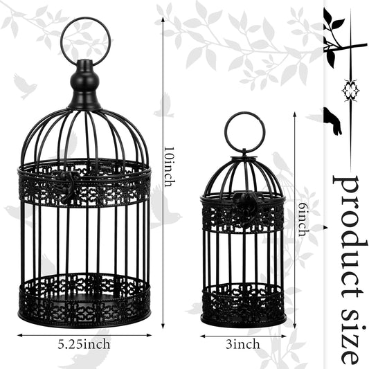 Sliner 4 Pcs Bird Cage Decorative Candle Holder Vintage Candle Holder Cage Lanterns Model for Modern Table House Home Decoration(Black)