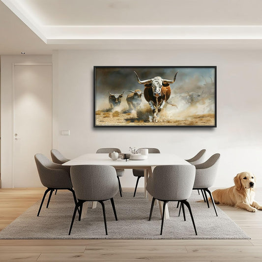 Highland Cow Large Wall Art Western Running Longhorn Pictures Rustic Wild Animal Wall Decor Canvas Print Painting Artwork for Bathroom Living Room Bedroom 60L" x 30W"