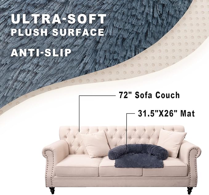 Tinaco Luxurious Calming Dogs/Cats Bed Mats, Dog Pad Washable Removable Couch Cover, Plush Long Fur Mat for Pets, Waterproof Lining, Perfect for Small, Medium and Large Dogs and Cats (Navy Blue, M)