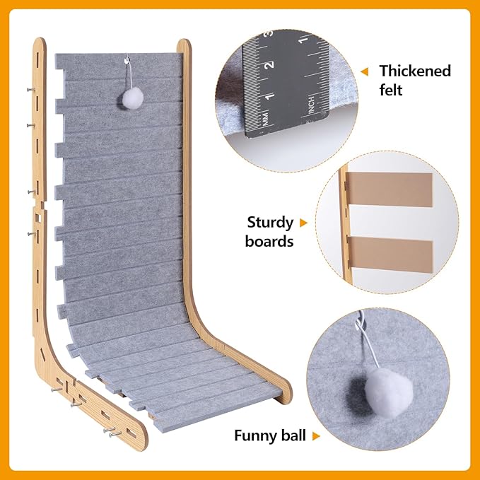 Cat Scratcher for Indoor, 26.8 Inch L Shape Cat Scratching Board, Felt Cat Scratchers Pads with Ball Toy(Grey)