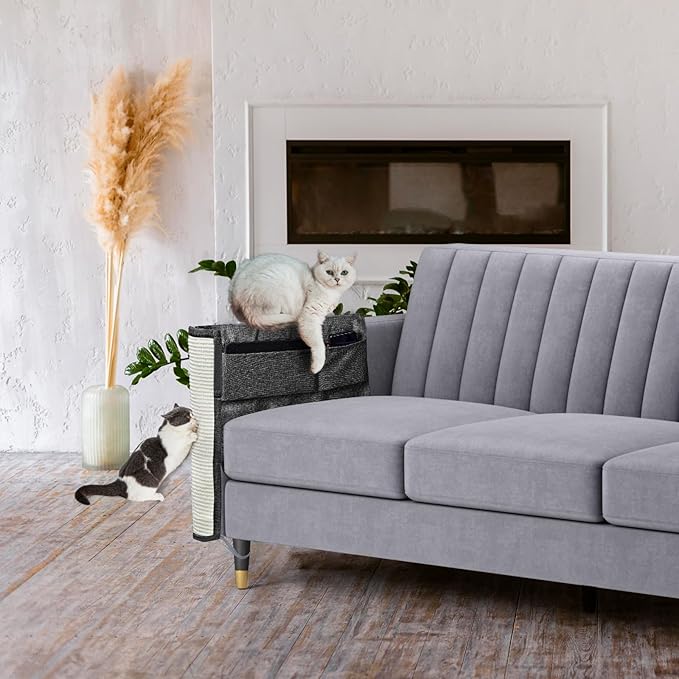 Upgraded Cat Scratch Furniture Couch Protector with 27.6’‘L*19.6’‘W Natural Sisal for Protecting Large Area Couch Sofa Chair(Dark Grey/Right Handed)