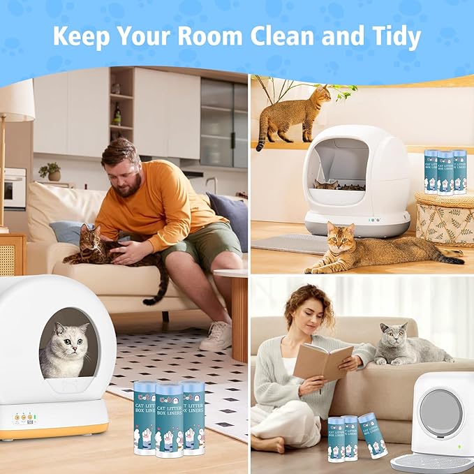 120 Count Self-Cleaning Cat Litter Box Liners for MW-SC01/MW-SC02/MW-LR01, Drawstring Heavy Duty Waste Bags, Leak-Proof Disposable Trash Bags - 18" x 12.6"