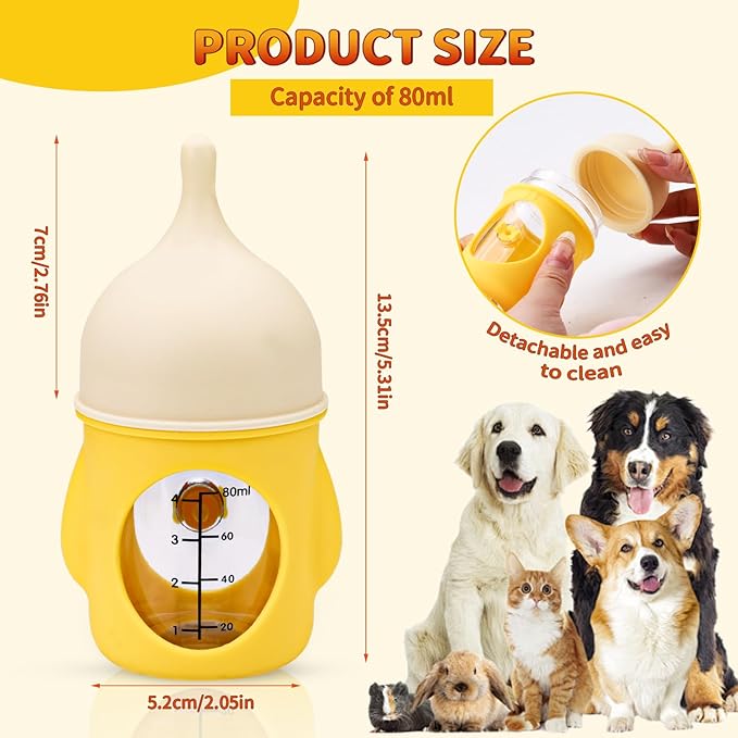 Kitten Bottle Feeding Kit for Nursing, Silicone Nipple Anti-Choking Puppy Bottle, YITOBA Small Clear Scale Puppy Feeder for Nursing Newborn Cats Dogs Pets (80ml)