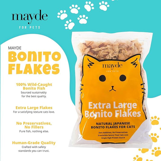 Mayde Bonito Flakes for Cats & Dogs, All-Natural High-Protein Treats, Extra Large 4oz Bag, 3-Pack