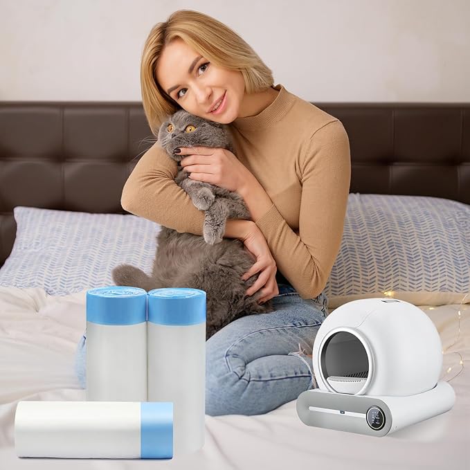 60 Count Cat Litter Box Liners Bags, Extra-Thick Cat Waste Bags for Self-Cleaning Litter Box, Drawstring Litter Liner Trash Bags for Automatic Box Self Cleaning-17.7" x 19.68"