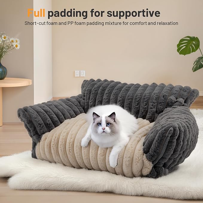 Washable Pet Sofa Bed - Comfortable Supportive Cat Couch for Large Indoor Cat - Medium Dog Bed with Soft Cusion