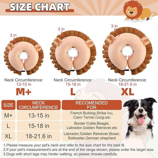 KOOLTAIL Inflatable Dog Cone Collar, Soft Dog Cone Alternative for Large Medium Small Dogs After Surgery, Adjustable Donut Neck Cone for Dogs Cats, Recovery E Collar with Enhanced Anti-Licking,Lion L