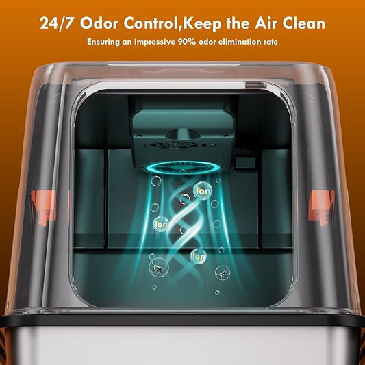 Smart Odor Control Cat Litter Box with Lid, Stainless Steel Cat Litter Box with Infrared Sensor, Large Litter Boxs for Cats, 3 in 1 Design and 135° Flip-Top, Litter Scoop & Foot Pedal