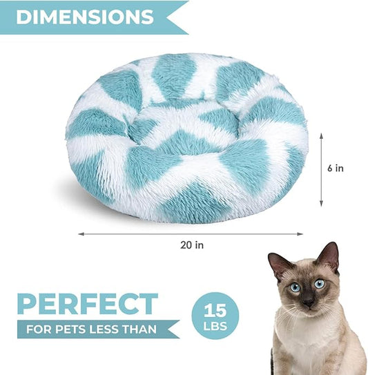 Whiskers & Friends Cat Bed, Cat Beds for Indoor Cats Washable, Orthopedic Soft Fluffy Round Calming Pet Bed for Small to Large Kitty Kittens & Dogs, Small Dog Beds & Furniture