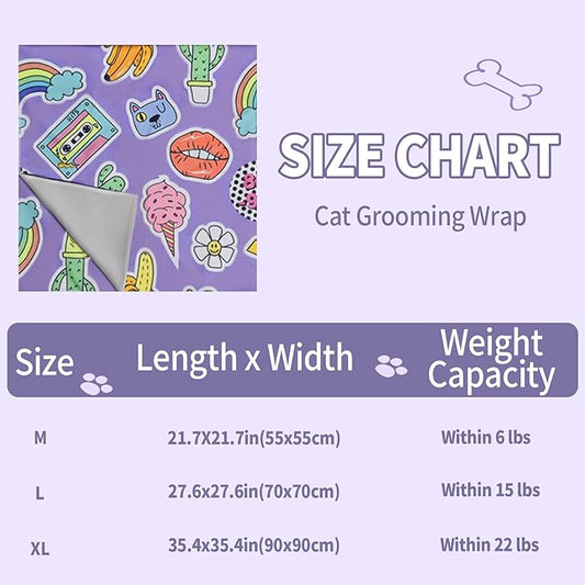 27.6" Cat Grooming Wrap,Self-Adherent Cat Wrap for Cutting Nails,Anti-Escape Cat Swaddle Wrap,Multifunctional Anti-Scratch Cat Restraint Wrap for Medicine,Nail Clipping,Ear Cleaning(Within 15lbs)