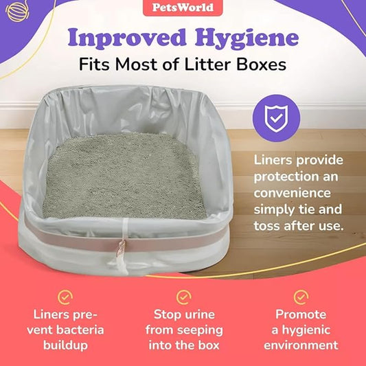 PETSWORLD Cat Litter Box Liners, Heavy Duty Litter Pan Liners Bags with Drawstring for Pet Cat Litter Tray (Unscented) (Extra Large - 36 x 18 Inches, 60 Count)