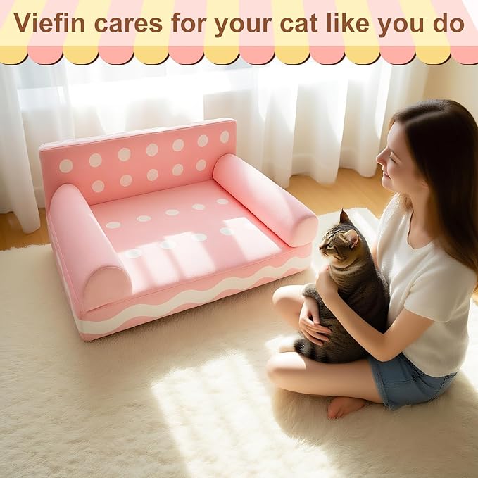 Cat Couch with Soft Pillow, Supportive Dog Couch, Cat Sofa with Removable Cover,Cute Cookies Shaped, 24 Inch