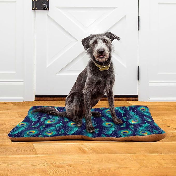 Peacock Feather Pet Bed Cute Dog Bed Mat Absorbing Non Slip Pad Pet Sleeping Mat for Small, Medium, and Large Dogs Puppy Cat 24 in x 18 in