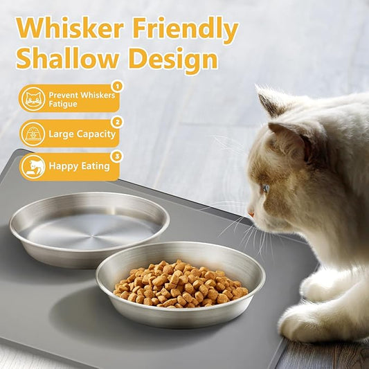 6-Pack Stainless Steel Cat Food Bowls – Deep Whisker-Friendly Non-Slip Silicone Base,Easy to Clean Indoor Feeding Dishes(5.9")