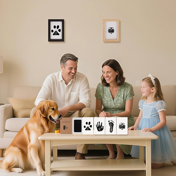 Inkless Paw Print Kit for Dogs,Cats & Babies – Clean Touch Dog Nose & Baby Handprint Kit, Mess-Free Ink Pad with 4 Pads & 2 Wooden Frames – Keepsake Gifts for Pet Owners & New Moms