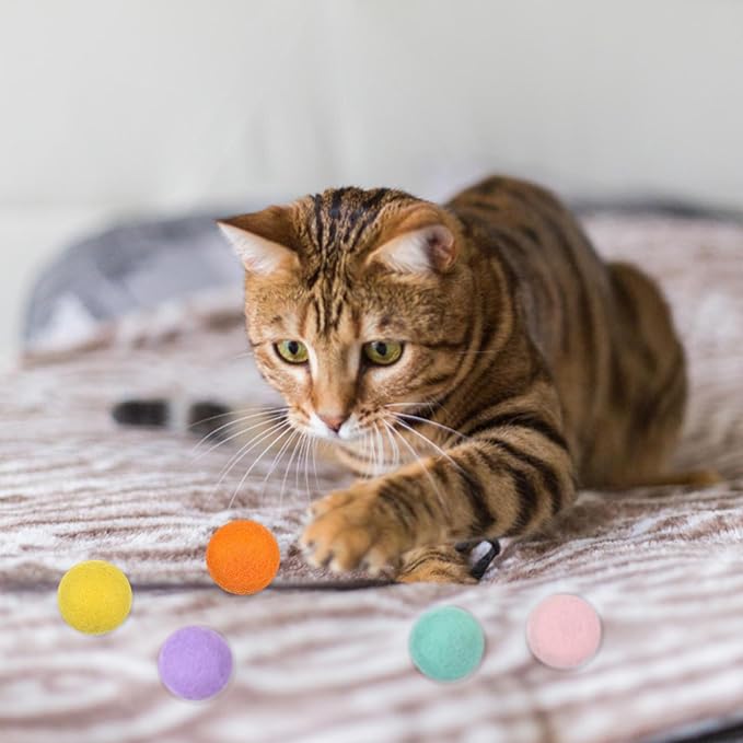 14 PCS Wool Cat Ball Toys, Quiet Play Felt Cat Ball Toys Kitty Kicker Exercise Toy, Fun Colorful Kitty Kitten Toy for Interactive Kitten Balls for Indoor 1.2in