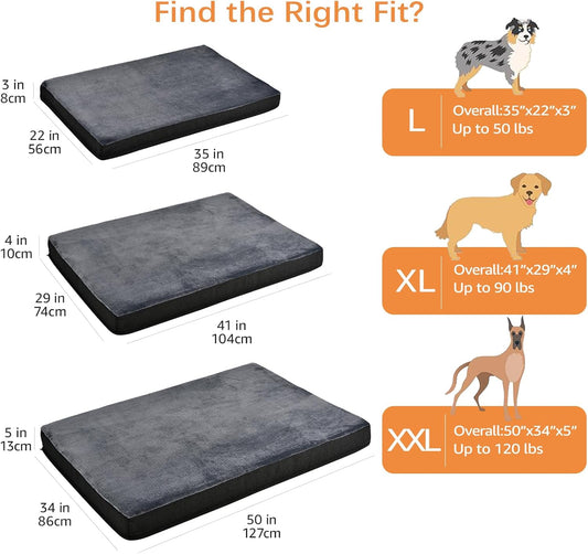 Amazon Basics Dog Bed with Cooling Gel Memory Foam, Pressure-Relief Support for Dogs up to 50lbs, Non-Slip Bottom, Machine Washable Cover, Large Sized (35" x 22"), Grey