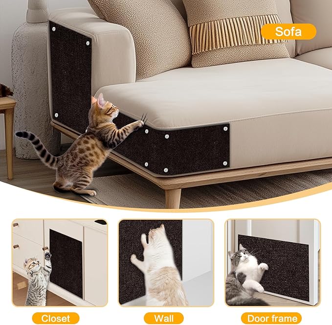 Cat Scratch Mat,118.5"x17.4" Trimmable Self-Adhesive Cat Scratch Furniture Protector, Sticky Cat Scratcher Wall Mat, Covering Cats Tower, Couch Protector from Cats Claws (Brown)